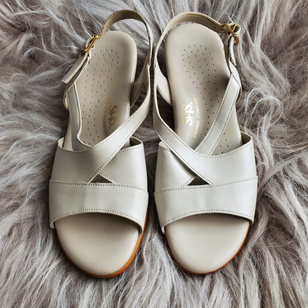 SAS Caress Sandals Bone White Women's 6 Tripad Comfort Leather Slingbacks